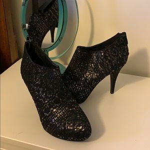 Black Lace Glitter Booties